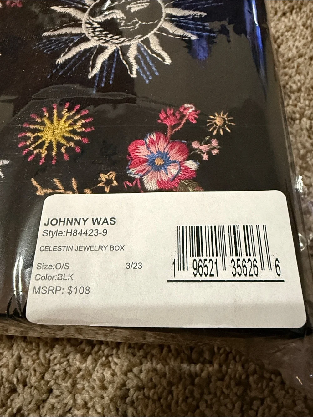 Johnny Was Embroidered Celestial Velvet Jewelry Box